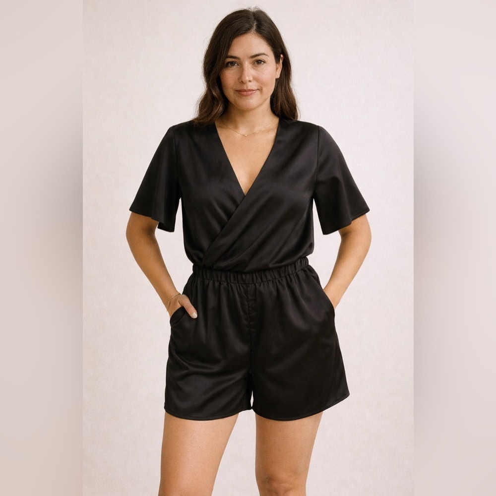 Elegant Black Satin Romper